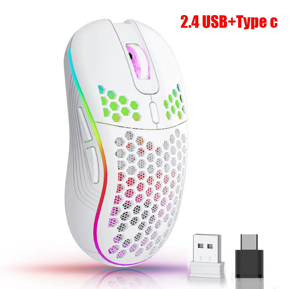 2.4G USB and Type-C Wireless Gaming Mouse RGB Backlight Rechargeable Adjustable DPI Ergonomic Mice for PC Laptop Mac Android
