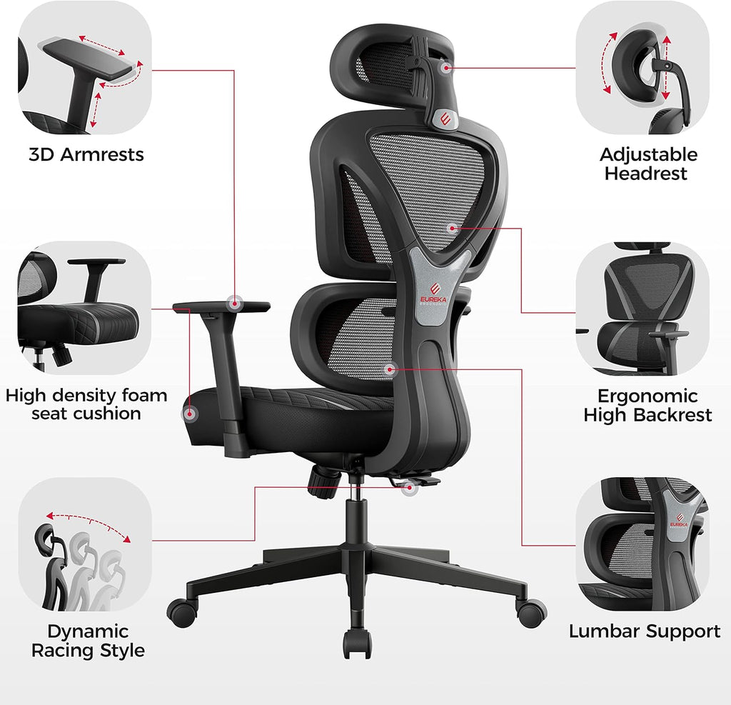 Gaming Chair,Mesh Home Office Desk Chairs,Dual Back Adaptive Lumbar Support, Adjustable 3D Armrest 2D Headrest, Breathable Comfortable PC Computer Sillas Gamer Reclining Chair（Grey）
