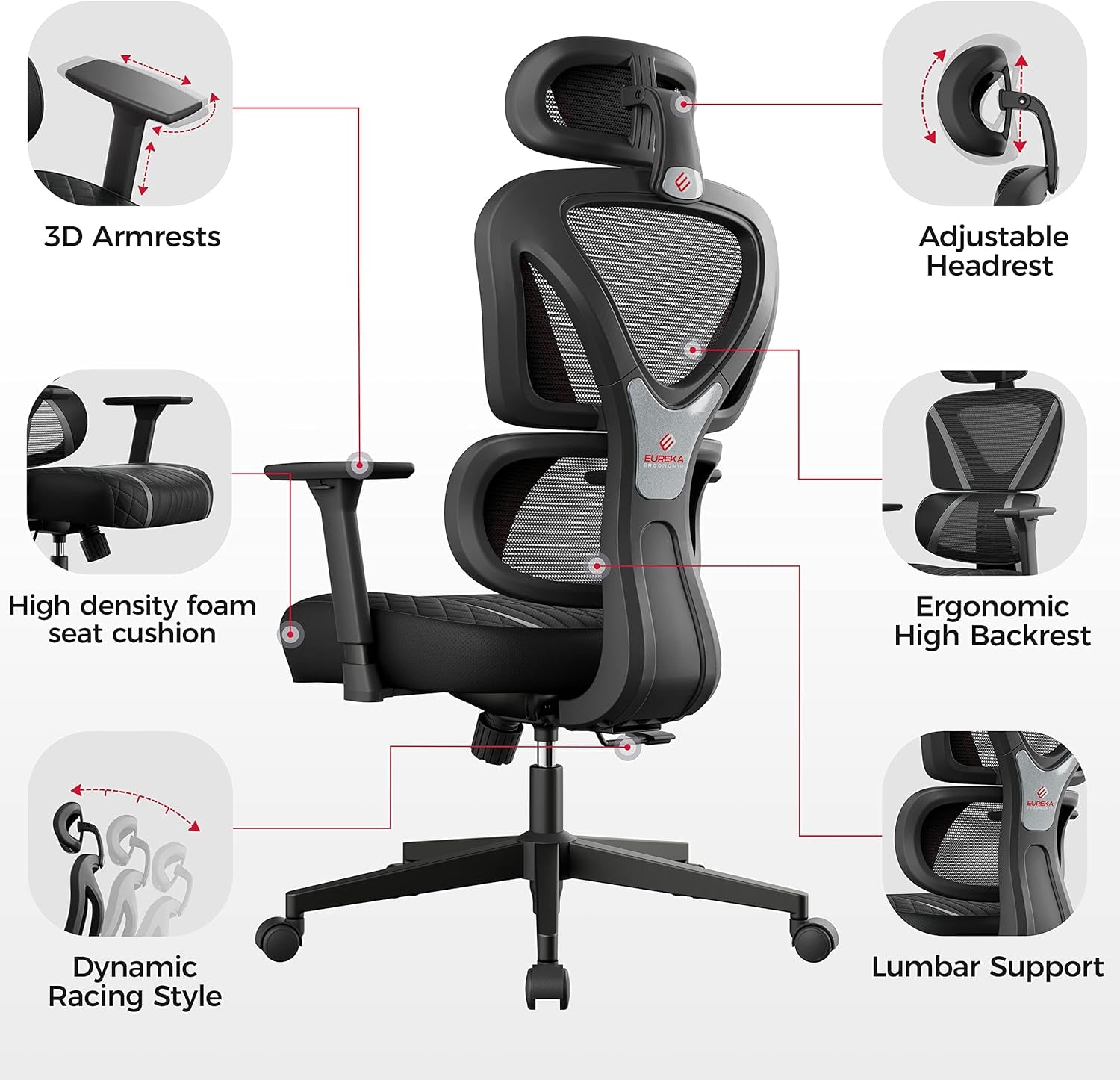 Gaming Chair,Mesh Home Office Desk Chairs,Dual Back Adaptive Lumbar Support, Adjustable 3D Armrest 2D Headrest, Breathable Comfortable PC Computer Sillas Gamer Reclining Chair（Grey）