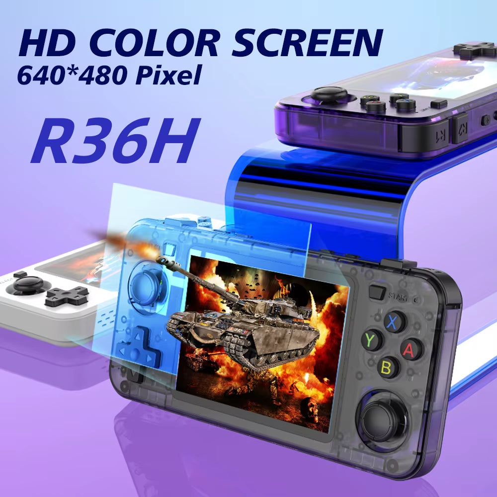 New R36H Retro Handheld Game Console Consolas R36S Horizontal Open Source Portable Pocket Video Player 64GB 3.5 Inch