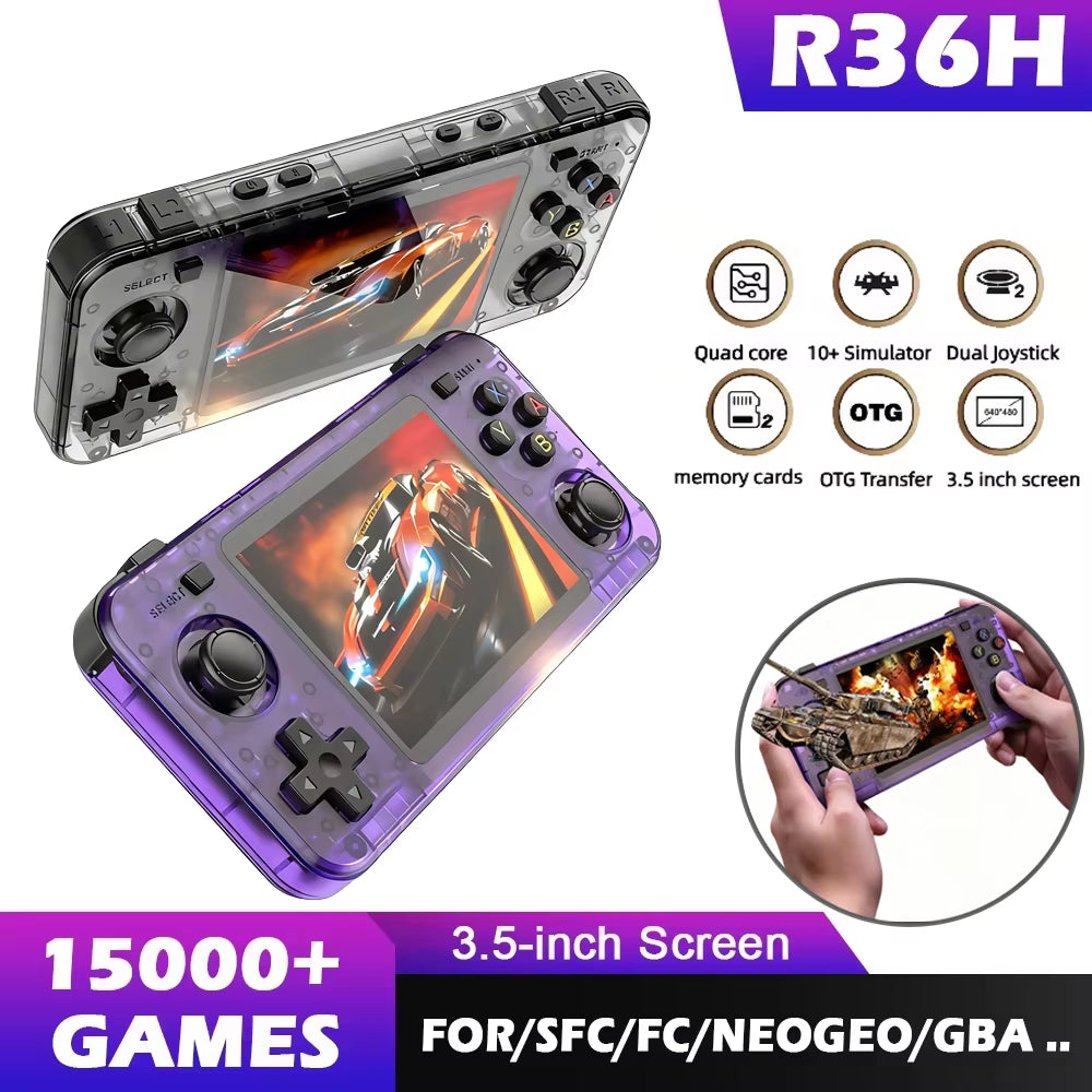 New R36H Retro Handheld Game Console Consolas R36S Horizontal Open Source Portable Pocket Video Player 64GB 3.5 Inch